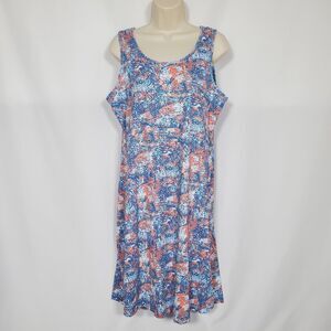 Columbia Women’s Sleeveless Dress XL Blue Orange Tropical Print Stretch NEW